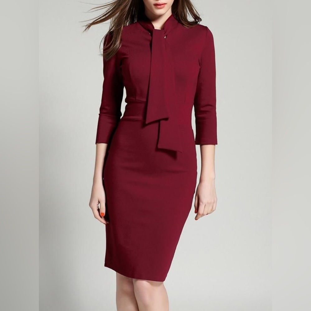 Amanda Uprichard Vneck Midi Choker Reid Dress burgundy maroon semi formal